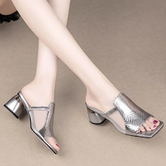 2023 Women New Luxury Sandals Shoes Summer Mid Heels Chunky Casual Designer Dress Pumps Slingback Mules Shoes Zapatos Ladies