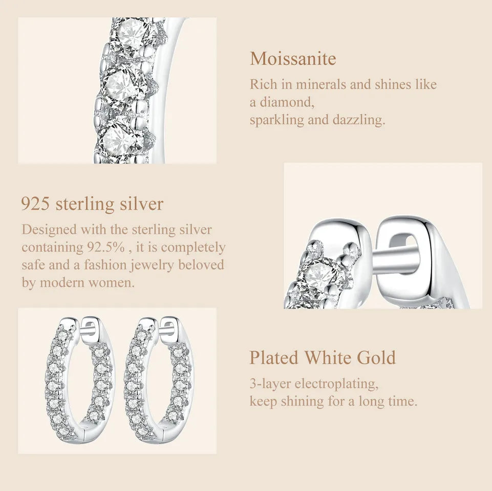 BAMOER Gold Moissanite Hoop Earrings for Women, 925 Sterling Silver D Color Round Cut Lab Diamond Hypoallergenic Earrings