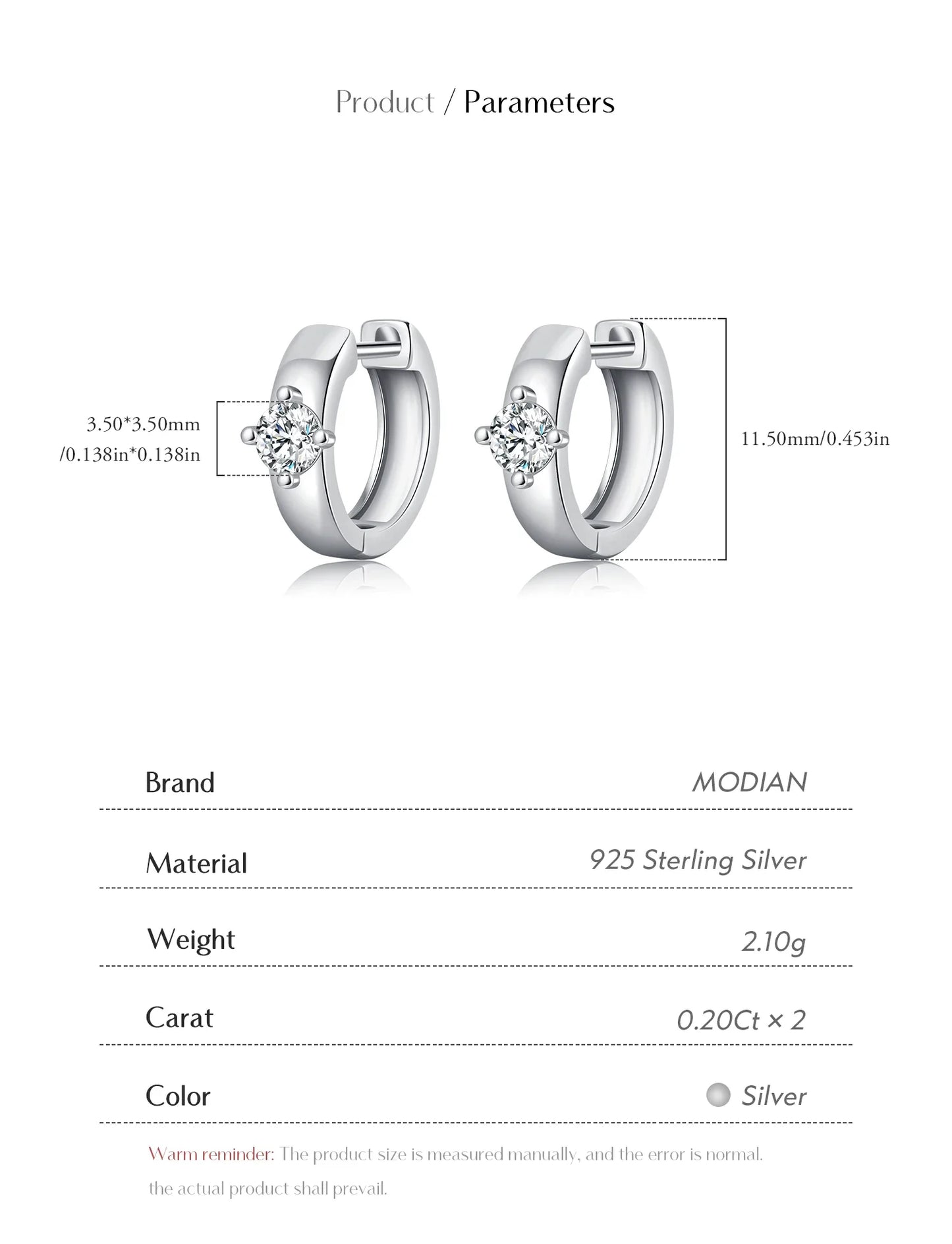 MODIAN Round Moissanite Ear Buckles Lab Diamond 925 Sterling Silver Engagement & Wedding Hoop Earrings for Women Jewelry Gifts