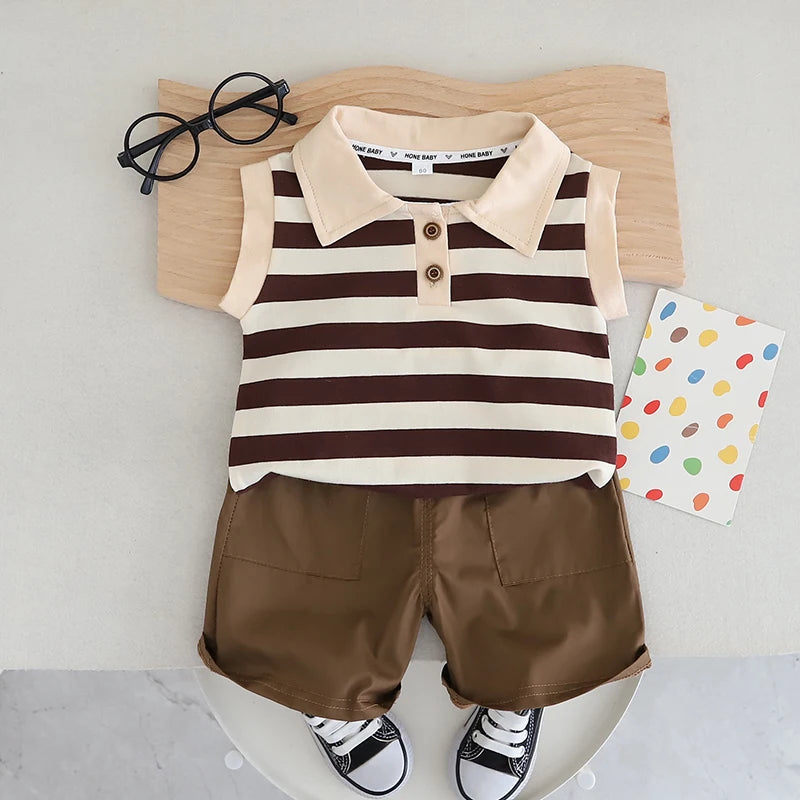 Baby set children's new summer sleeveless striped short sleeved casual wear two-piece set for boys