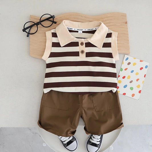 Baby set children's new summer sleeveless striped short sleeved casual wear two-piece set for boys