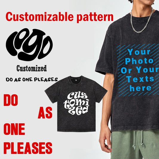 Custom Your LOGO Hip Hop Streetwear Men 100% Cotton T-shirts Oversized Washed Top Tee Unisex Summer Retro Brand Personalized