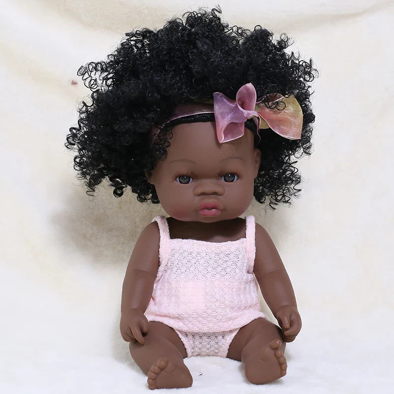 14inch Full Body Vinyl Bebe Reborn Dolls Soft Lifelike Baby Toys American Reborn Black Baby Doll Vinyl Baby Doll Toys Girls Boys