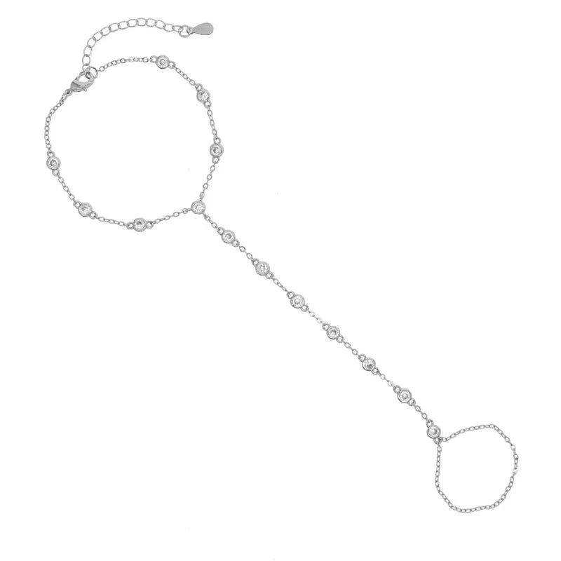 2023 Summer Jewelry Pendant Link Chain Ring Bracelet for Women White Green Blue Stone CZ Gold Plated Adjust Bracelet Accessories