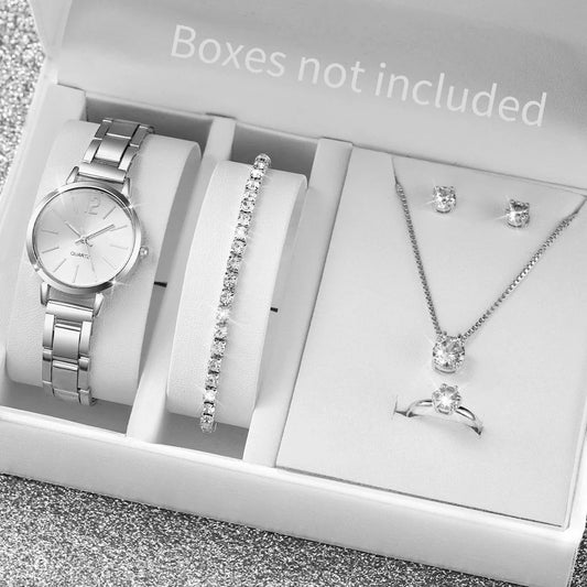 5/6PCS Fashion Women Watches Jewelry Set Luxury Analog Quartz Watch for Women Reloj Mujer Girls Clock Gift（Without Box）