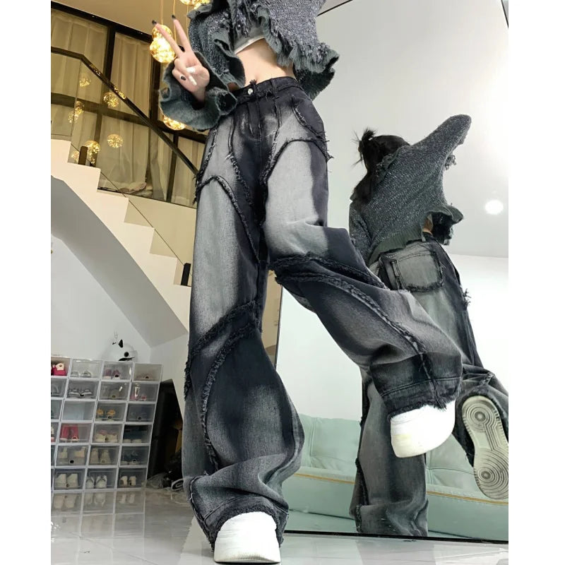 Black High Waist Women Jeans Hip-hop Style Fashion Vintage Streetwear Y2K