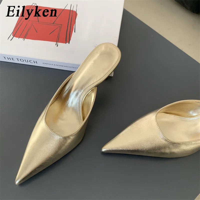 Eilyken 2024 Spring New Brand Women Slipper Pointed Toe Slip On Ladies Mules Thin Low Heel Outdoor Dress Sandal Shoes
