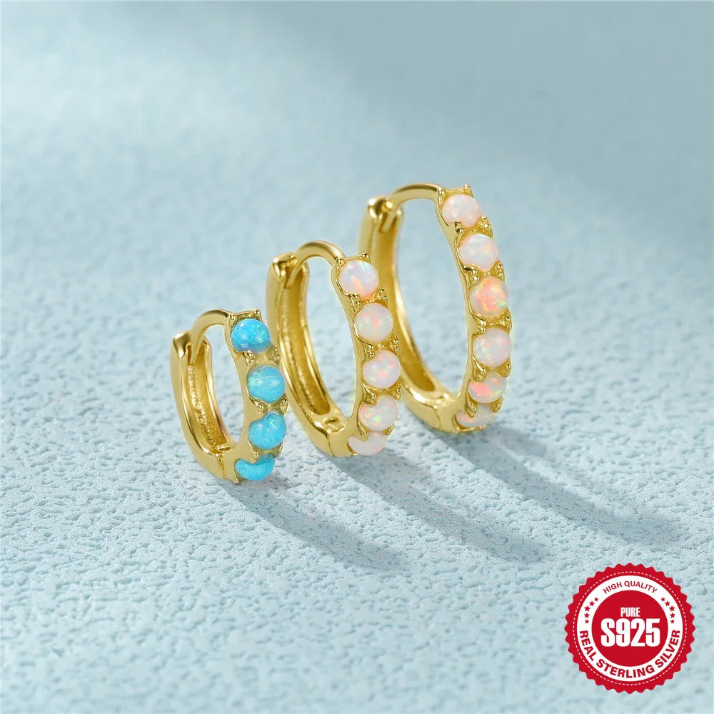 ROXI 6/8/10mm Size Opal Round Hoop Earrings For Women 925 Sterling Silver Circle Earrings Jewelry Bohemia Pendiente Plata 1piece