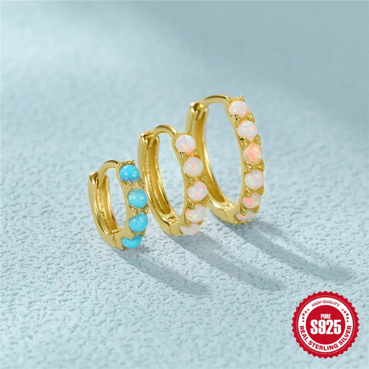 ROXI 6/8/10mm Size Opal Round Hoop Earrings For Women 925 Sterling Silver Circle Earrings Jewelry Bohemia Pendiente Plata 1piece