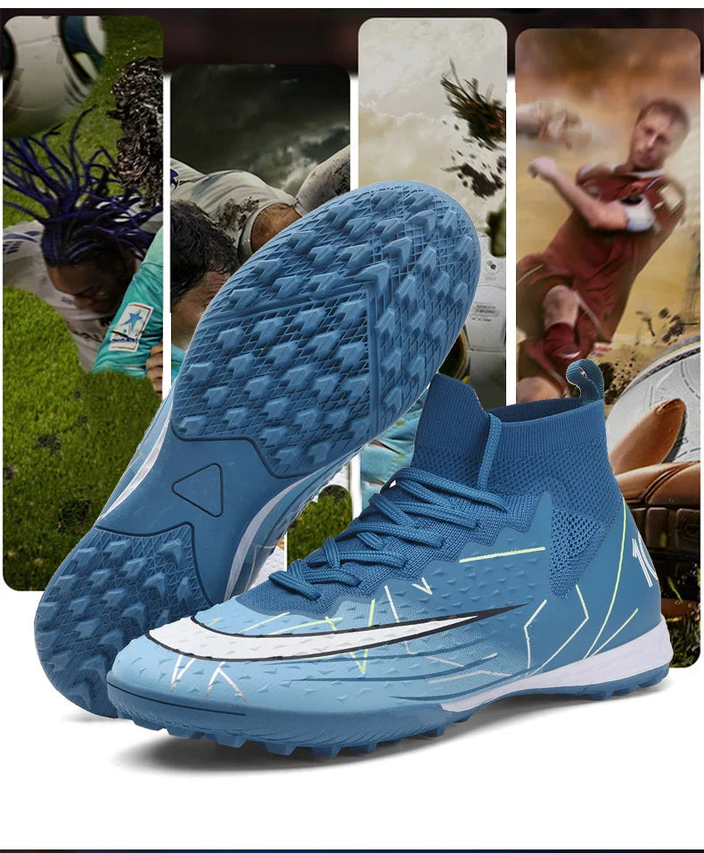 Mens Soccer Cleats High Ankle Football Shoes Long Spikes Outdoor Soccer