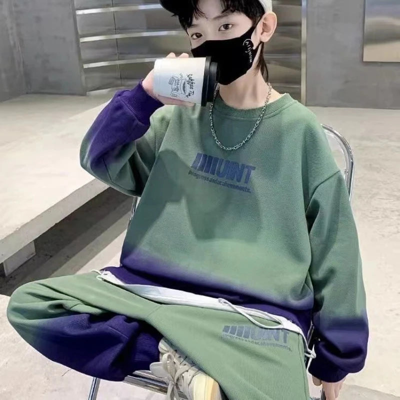 Autumn Children Boy Clothes Set Teenage Sweatshirts Pullover Top And Pants 2 Pieces Suit Fashion Letter Printed Tracksuits