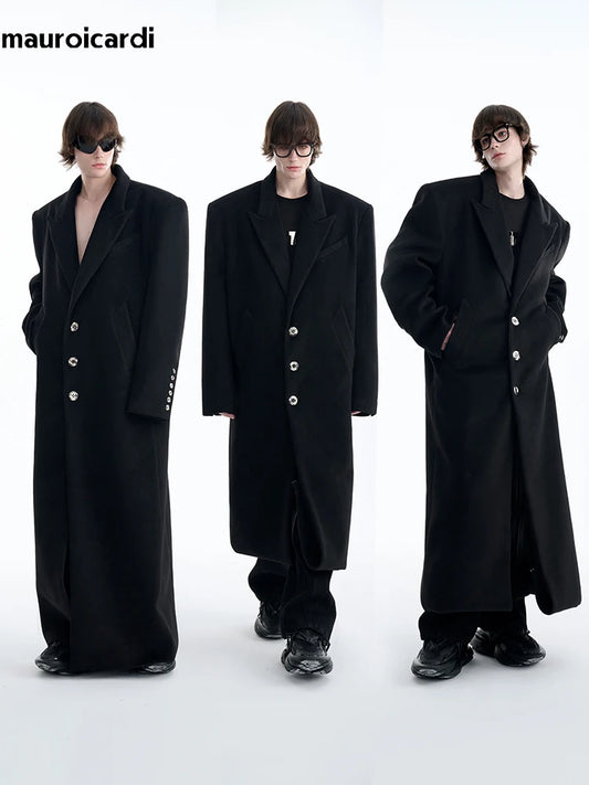 Autumn Winter Oversized Extra Long Warm Black Wool Blends Coat