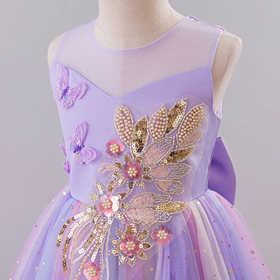 Elegant Kids Sleeveless Tulle Ball Gown Stage Performances Weddings Christmas Girls Dresses Girls Princess Party Dresses