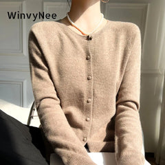 Women 100% Wool Cardigans Sweater Solid Casual Warm Outerwear