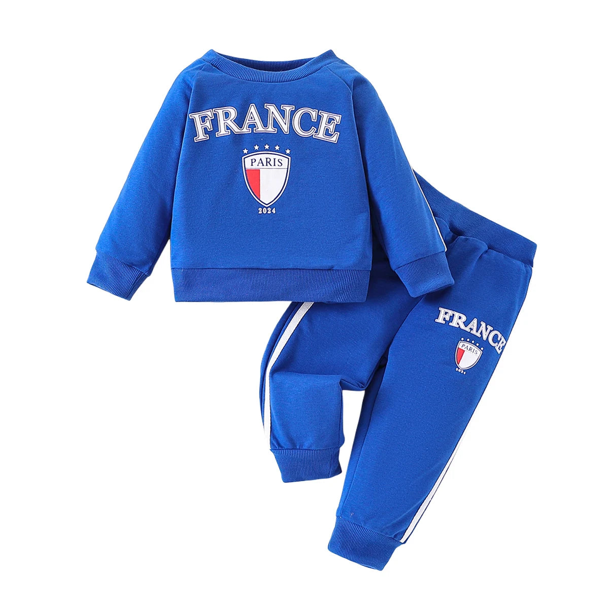 Two piece set of baby boy sports and leisure English letter printed round neck long sleeved top and pants set
