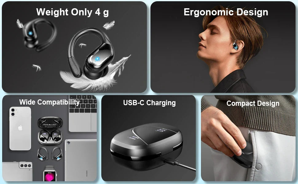 75Hrs Bluetooth 5.3 Earphones IP7 Waterproof Wireless Headphones with ENC Noise Cancelling Mic Deep Bass For Sports Workout Gym