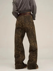 Leopard Jeans Women Denim Pants Female Oversize Wide Leg Trousers