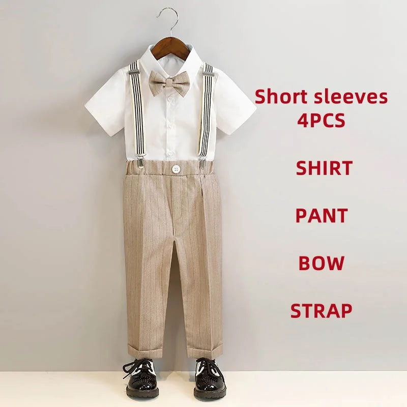 Children's Boys Khaki Striped Suit Set Formal Luxurious Kids Boys Wedding Suit Elegant Kids Boy Suit 1-10Y Boys Suits Outfit Set