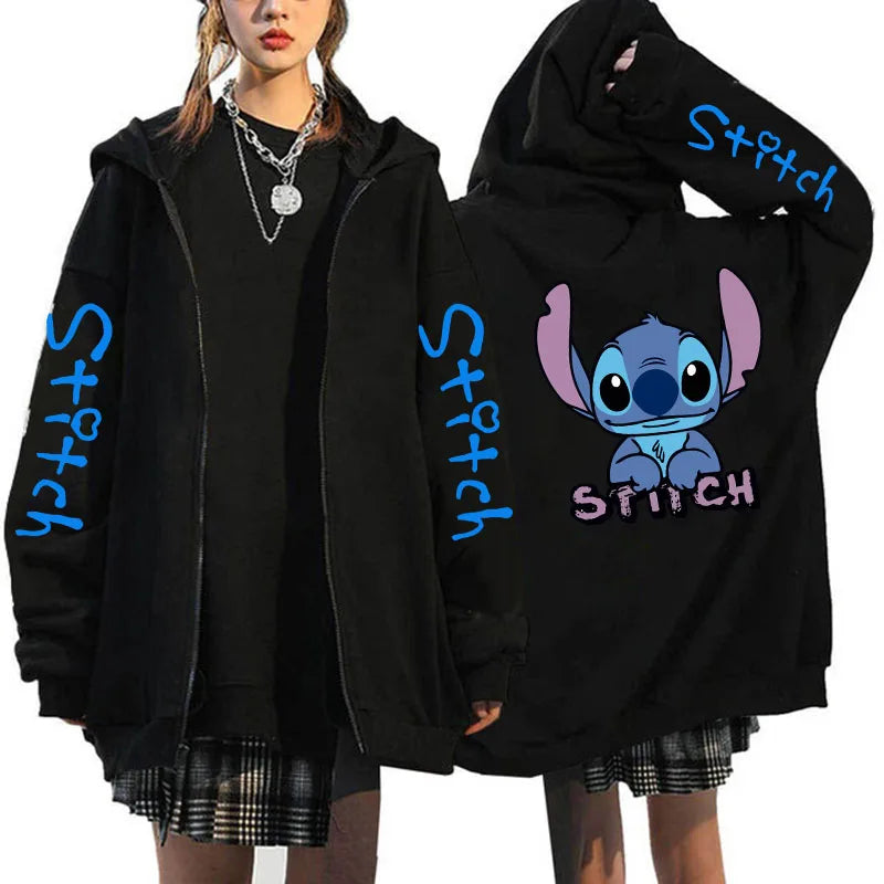 Oversized Y2k Zip-up Hoodie Disney Women's Lilo & Stitch Costume Winter Clothes