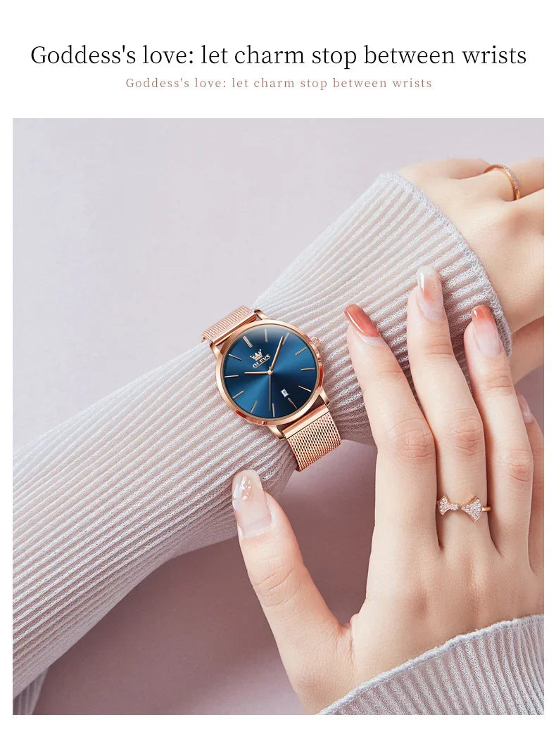 OLEVS Watches For Women Quartz Waterproof Watch Luxury Lady's Watch Stainless Steel Rose Gold Set Gift Box