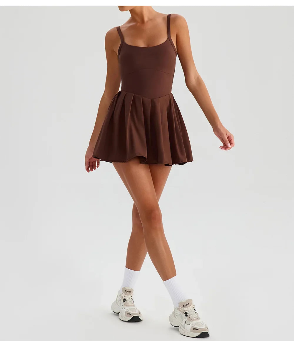 Hearuisavy Women's Summer Sleeveless Sports Dress Breathable Tennis Dress One-Piece Mini Skirt Golf Skirts Jumpsuit With Pockets