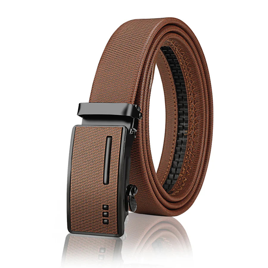 Men's leather belt with automatic buckle, Korean version trendy and casual middle-aged and young business leather pants belt