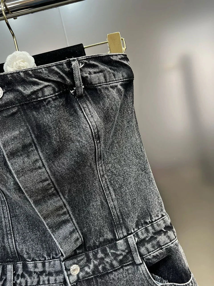 Streetwear Denim Jumpsuits For Women Strapless Sleeveless Off Shoulder