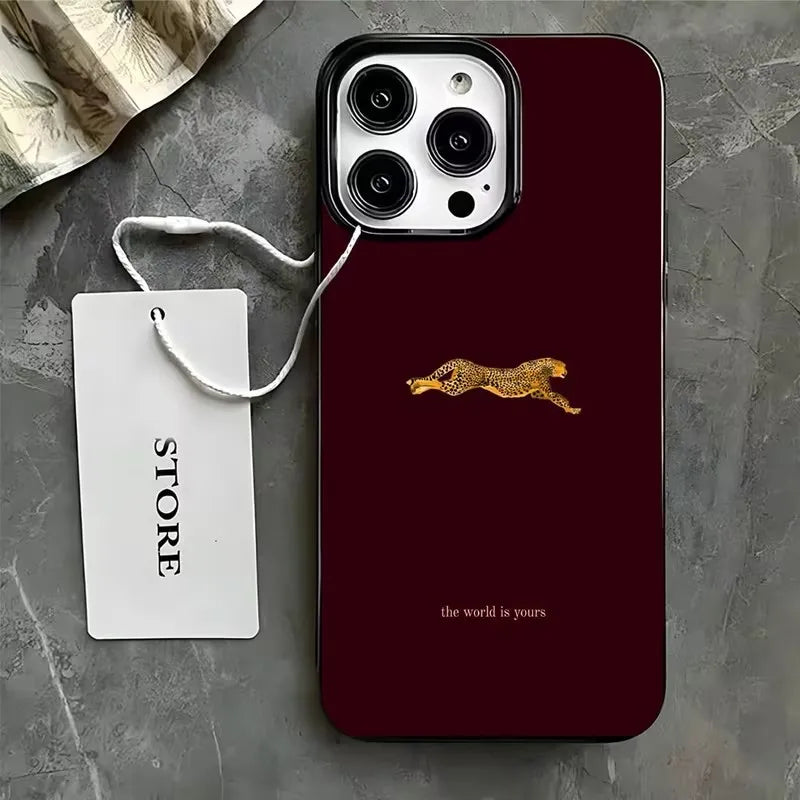 Fashion Leopard Print Burgundy Phone Case For iPhone 17 Pro Case iPhone 11 12 13 14 15 16 Pro Max 17 Air X XS 7 8 Plus 16E Cover