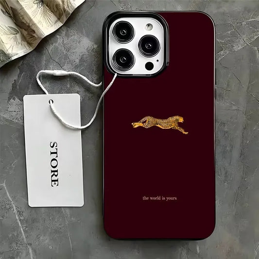 Fashion Leopard Print Burgundy Phone Case For iPhone 17 Pro Case iPhone 11 12 13 14 15 16 Pro Max 17 Air X XS 7 8 Plus 16E Cover