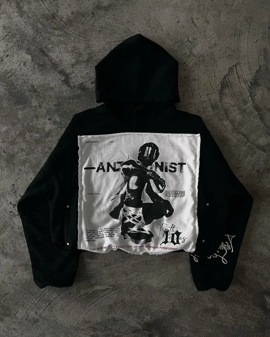Y2K Hoodie Sweatshirt Hip Hop Retro Patch Embroidery Black Oversized