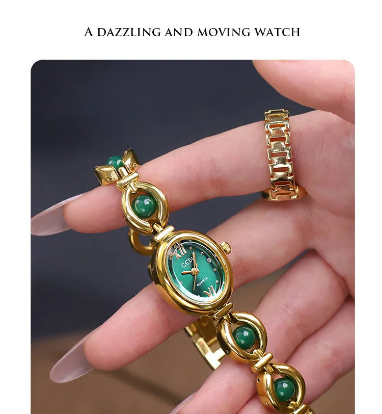 Ladies Watch Light Luxury Brand National Style Zulu Green Bracelet Advanced Bead Waterproof Women Fashion Quartz Wristwatches