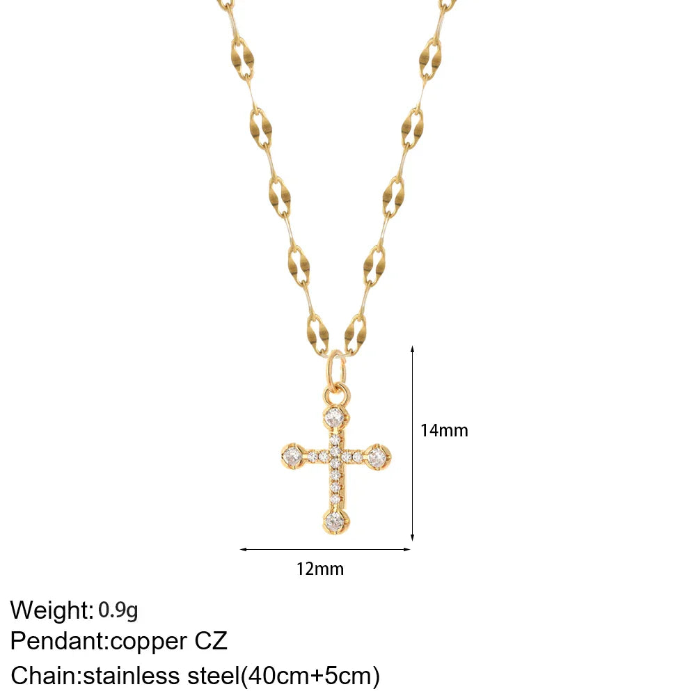 Cross Women's Pendant Collar Gold Color Our Lady Choker Jesus Necklace for Women Long Stainless Steel Chain Amulet Collars