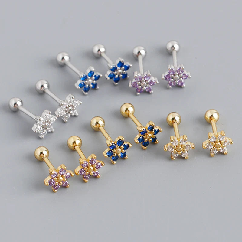 WANTME 925 Sterling Silver Fashion Korean Petal Screw Bead Stud Earrings for Women Charm Ear Bone Piercing Jewelry Accessories