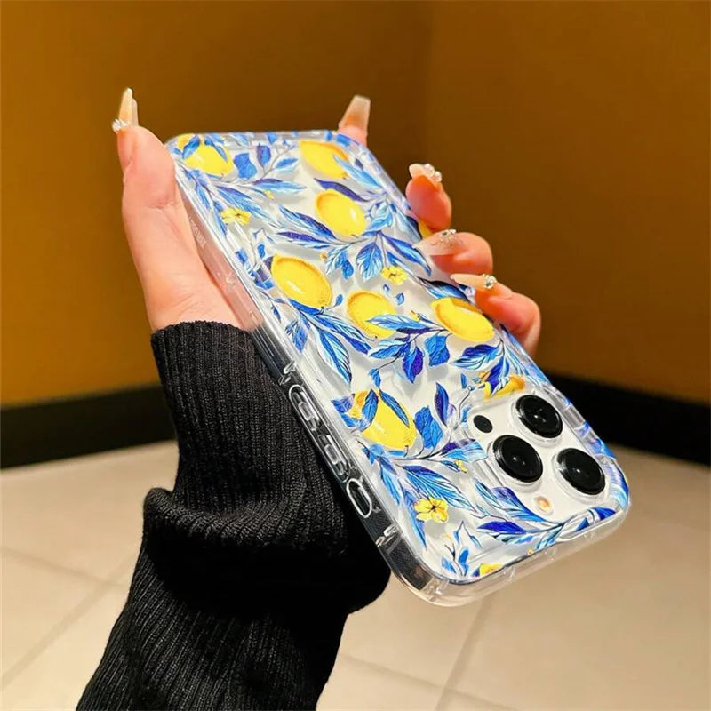 Summer Fresh Fruit Lemon Print TPU Phone Case for IPhone 16 17 15 14 13 12 11 Pro Max 16 Plus 17 Air Cushion Shockproof Cover