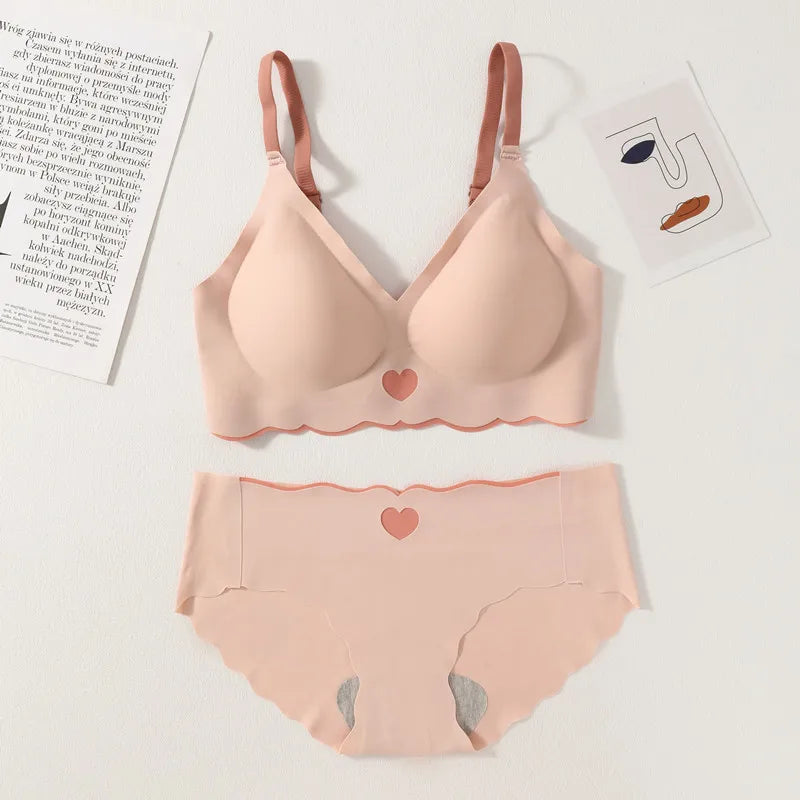 Seamless Bra Set Women Wireless Bras Lingerie Set Deep V Tops Soft