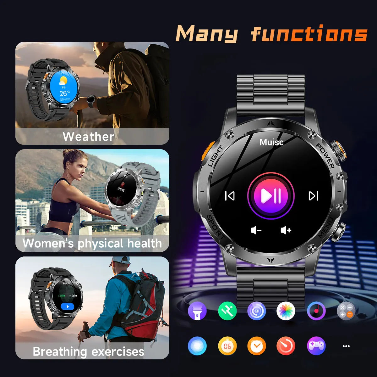 2025 New GPS Outdoor Sports Smart Watch Men AMOLED Screen NFC Flashlight Heart rate Waterproof Bluetooth Call 1000mAh SmartWatch