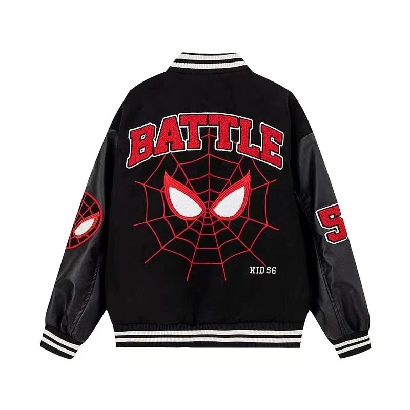 Jackets Men Embroidery Baseball Jacket removable Hat Spliced PU Leather