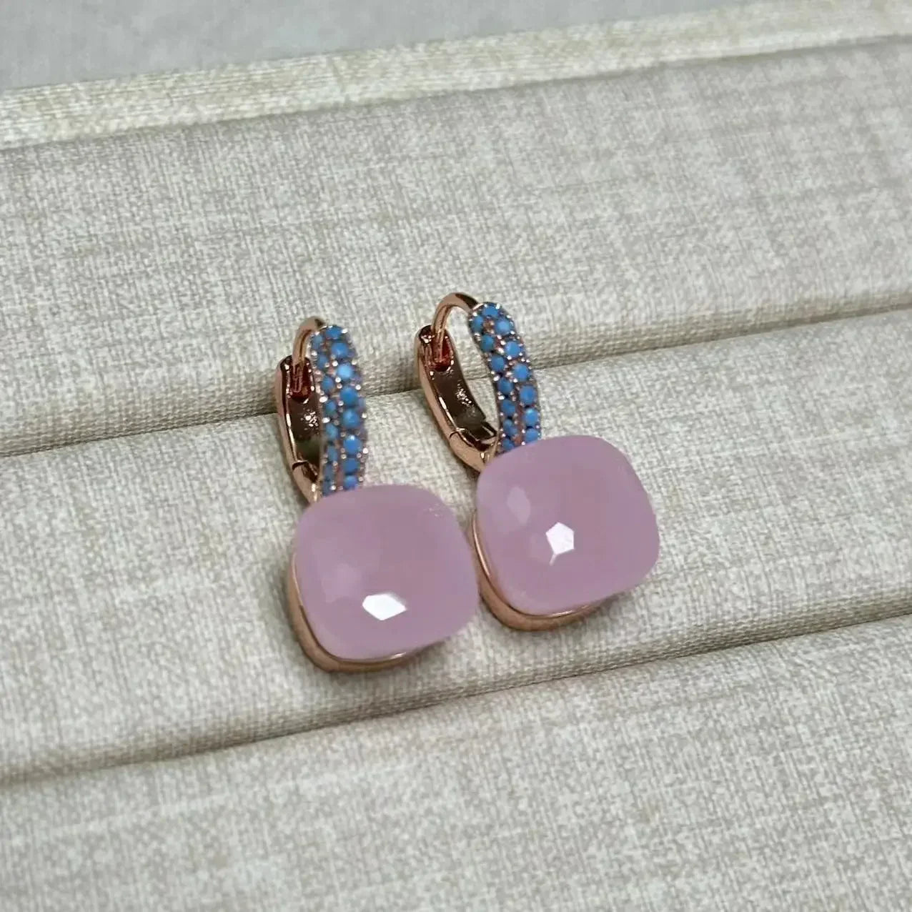 10.6mm Nudo Earrings Inlay Turquoise Zircon For Women Blue Topaz Drop Candy Square Crystal Earring Fashion Jewelry Gift