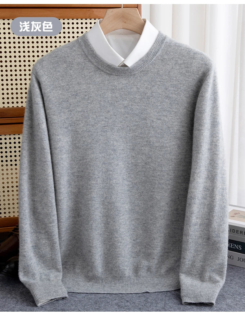 Pure Wool Sweater Men's Autumn Winter O-Neck Pullovers Business Casual