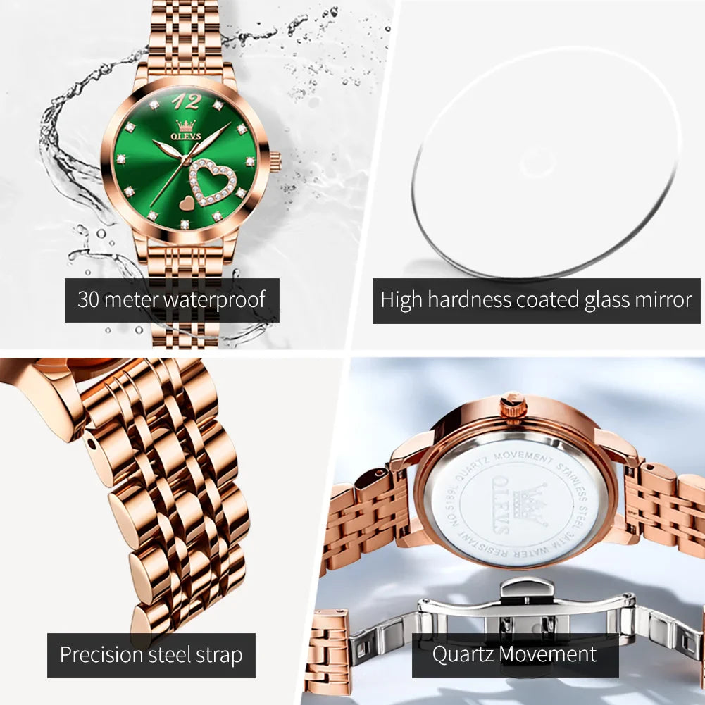 OLEVS 5189 Love Diamond Inlaid Steel Band Women's Quartz Watch