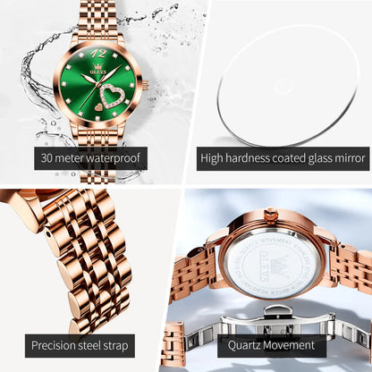 OLEVS 5189 Love Diamond Inlaid Steel Band Women's Quartz Watch