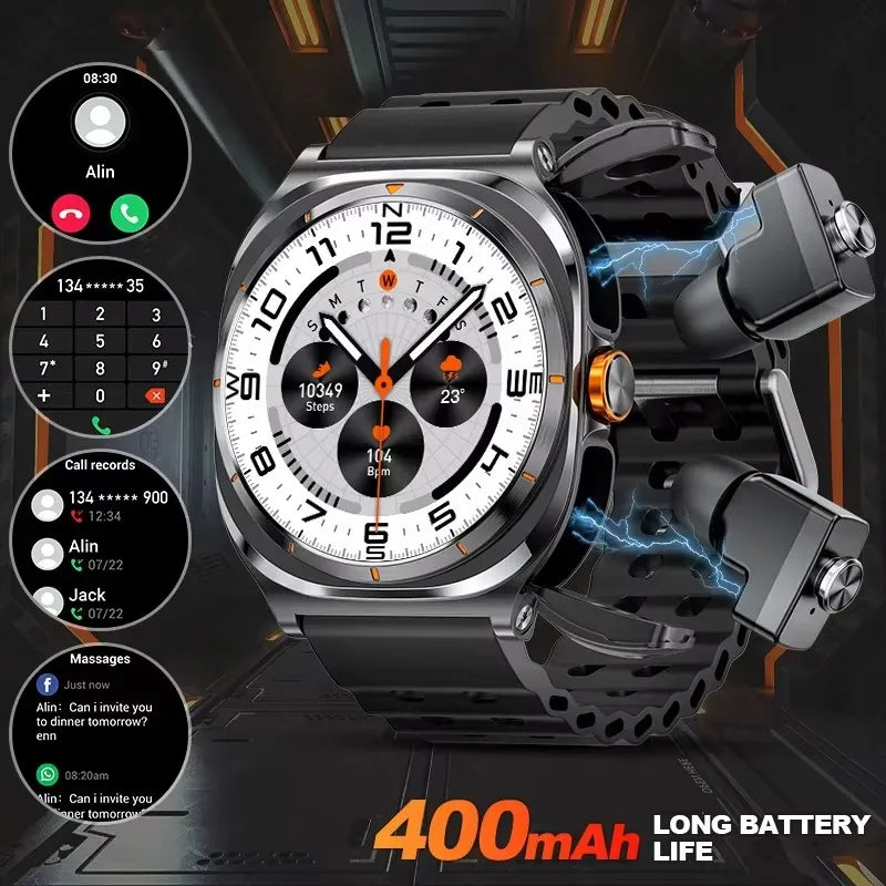 2025 New 6ATM Waterproof Smart Watch Men Outdoor SmartWatch GPS earphone Compass Heart rate LED  Bluetooth Call Sports Gift