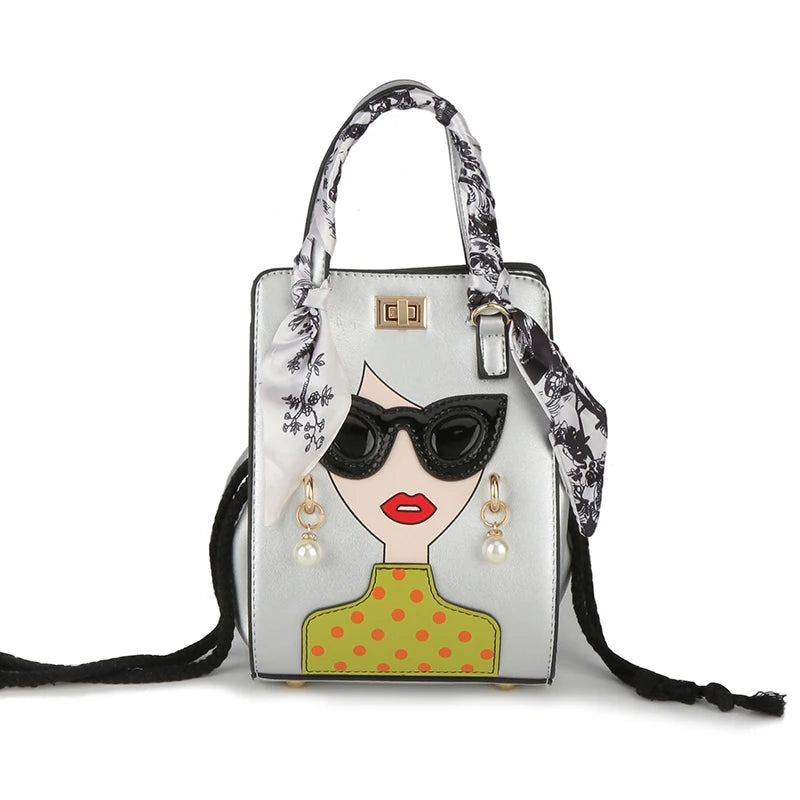 Beauty Glasses Handbags for Women PU Shoulder Bag Cute Scarf Purses