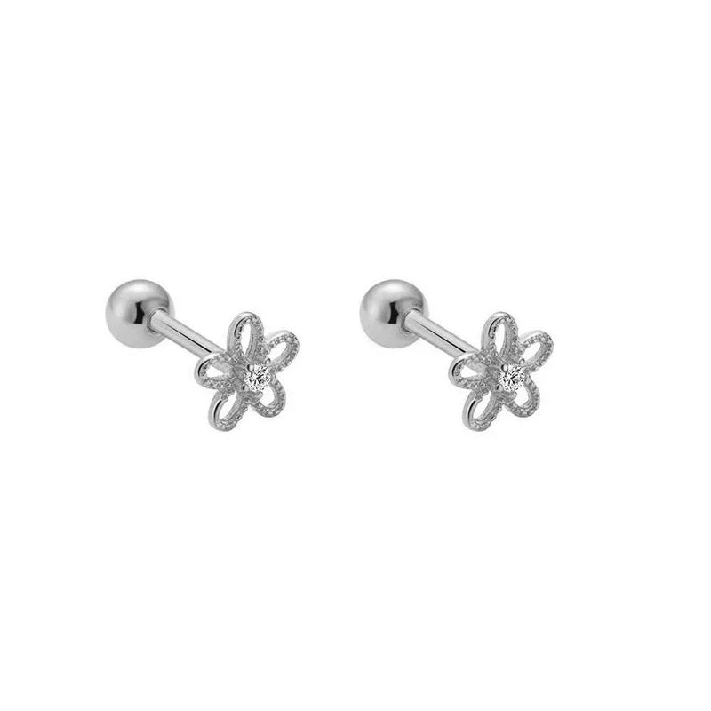 WANTME 925 Sterling Silver Fashion Simple Golden Flower Beads Small Stud Earrings for Women Teen Piercing Jewelry Accessories
