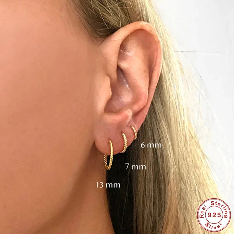 LENNIK 1pair 925 Sterling Silver Hoop Earring 6/7/8/13mm Circle Round Huggies for Women Men Ear Ring Bone Buckle Fashion Jewelry
