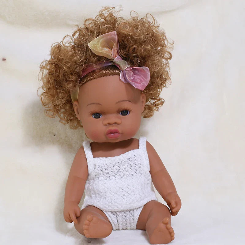14inch Full Body Vinyl Bebe Reborn Dolls Soft Lifelike Baby Toys American Reborn Black Baby Doll Vinyl Baby Doll Toys Girls Boys