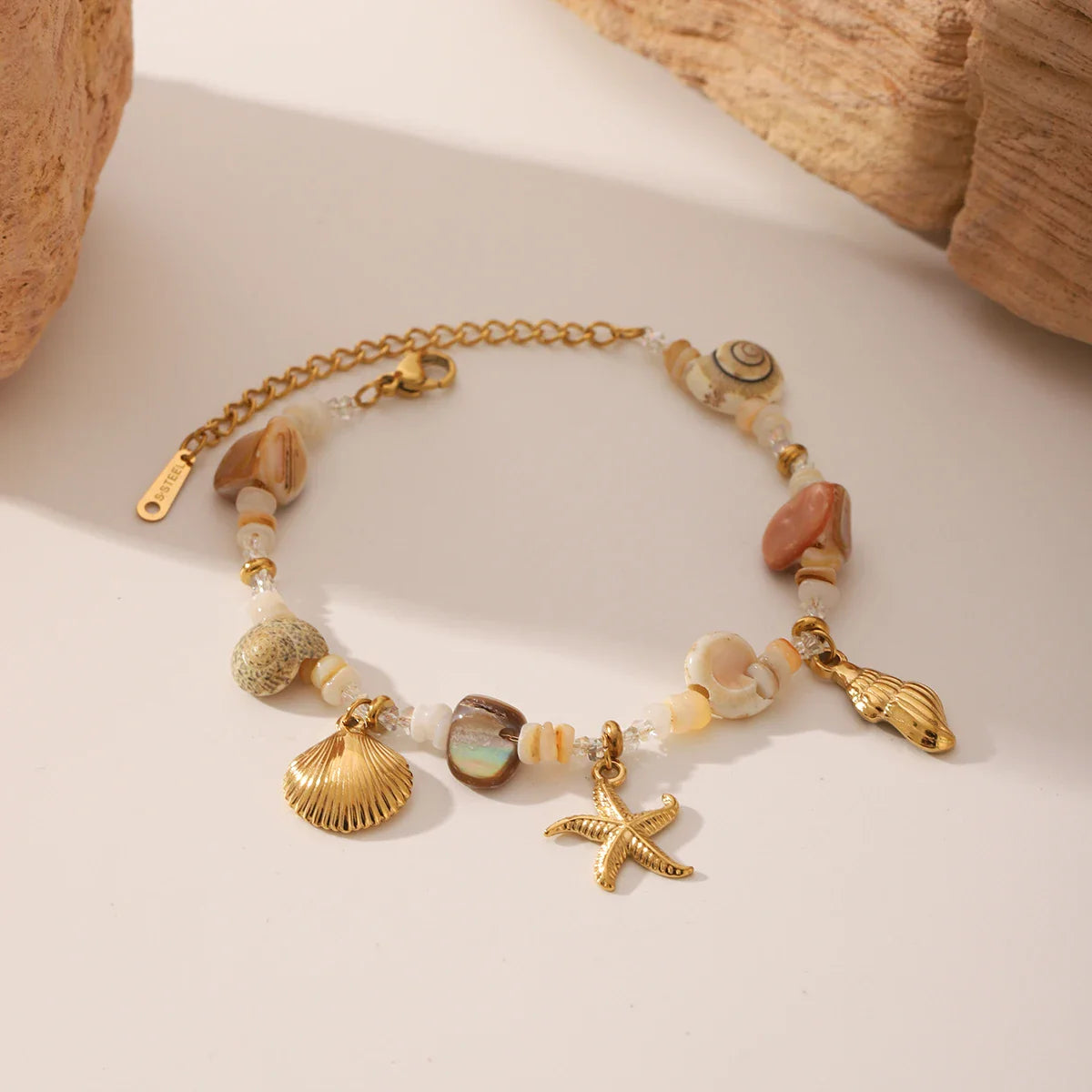 Vintage Real Shell Pendant Bracelet Woman Stainless Steel Adjustable Summer Beach Starfish Conch Hand Chain Jewellery Waterproof