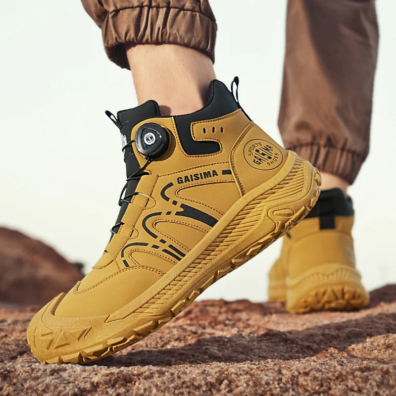 Street Yellow Men's Biker Boots Fashion Design Knob Motorcycle Boots Men British Style Casual Outdoor Leather Ankle Boots Man