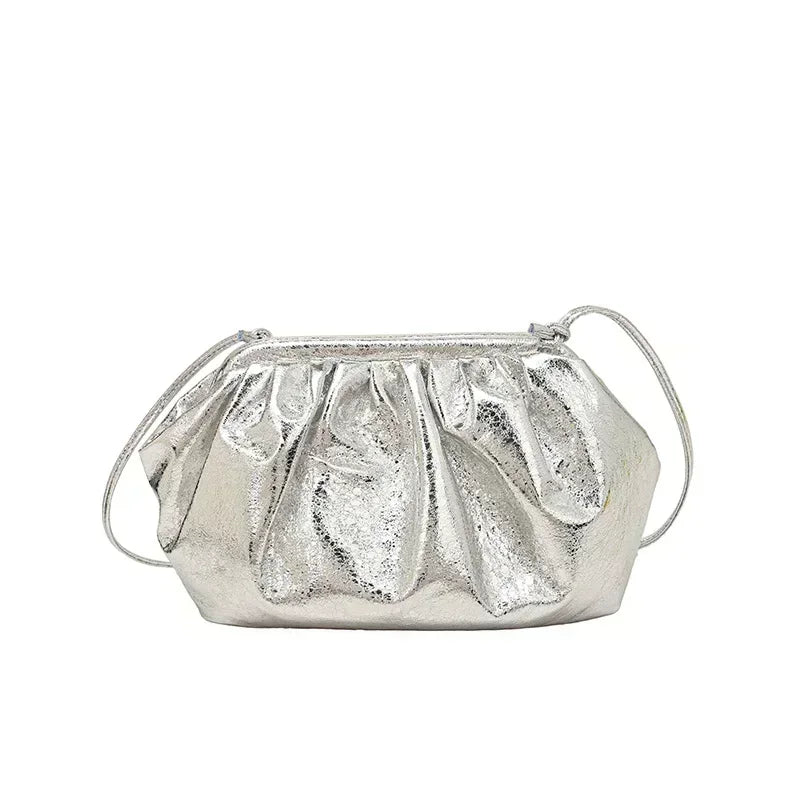 Design Women's Leather Silver Cloud Bag Female Gold Crossbody Bag