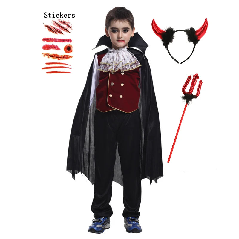 Kids' Halloween Gothic Vampire & Day of The Dead Cosplay Costumes for Boys Top + Pants + Cloak Set Scary Fantasy Outfits